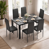 Asofer 7-Pieces Dining Set for 6, Glass Kitchen Table and Chairs Set with 6 PU Leather Chairs, Space Saving Dinette for Kitchen & Apartment