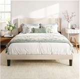 Asofer Queen Bed Frame with Wingback Headboard, Upholstered Platform Bed with Wooden Slats, Noise-Free, No Box Spring Needed, Beige