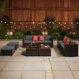 Patio Furniture Set, Lofka 10 Pieces Outdoor Sectional Sofa Set with Rattan Sofa and Tempered Glass Table, All-Weather Resistant for Backyard & Garden, Gray