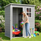 Lofka 5x3 FT Resin Outdoor Storage Shed with Floor, Lockable Waterproof Garden Shed for Backyard Patio Gray White