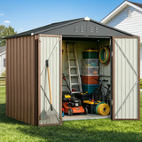 Lockable Lofka 8x6 FT Shed and Outdoor Storage Clearance - All-Weather Resistant Metal Shed, Brown