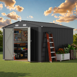 10'x10' Outdoor Storage Shed, Lofka Large Metel Garden Shed with Double Lockable Door for Backyard|Patio ,Gray