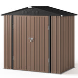 Lofka 6x4 FT Outdoor Storage Shed with Doors - Lockable All-Weather Resistant Garden Shed, Brown
