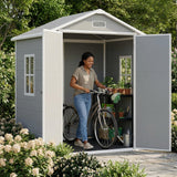 Lofka 6x4 FT Resin Outdoor Storage Shed with Floor, Lockable Waterproof UV Protected Large Garden Shed for Backyard Patio Lawn Gray