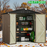 8x6 FT Metal Garden Shed - Outdoor Storage, Brown, Weatherproof and Durable