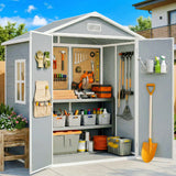 6x4 FT Resin Storage Shed, Lofka Plastic Outdoor Shed with Heavy Duty Floors, 135.6 cu ft, Colorfast, Side Window, Double Lockable Doors for Garden Backyard