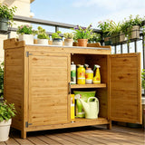 Lofka Outdoor Potting Bench with Storage Cabinet, Potting Table with Galvanized Tabletop & Removable Shelves, Fir Wood for Patio Yard Garden