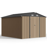Lofka 10x10 FT Outdoor Storage Shed, Garden Metal Shed with Windproof and Rainproof for Outside, 4 Louvre Vents, Brown