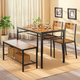 Lofka Dining Table Set for 4, Kitchen Table and Chairs Set with Bench for Living Room, Breakfast Nook, Rustic Brown