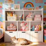 Toy Storage Organizer, Lofka Kids Bookcase with 3 Movable Drawers and 6 Open Shelves for Nursery, Kids' Bedroom & Home, White