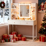 Vanity, White Lighted Vanity with Mirror, Makeup Vanity with Adjustable Lighting, 2 Storage Drawers, 6 Storage Shelves for Girls Perfect Gift