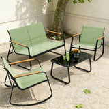 Patio Furniture Set for 4, Backyard Furniture Set with Textilene Rocking Chairs, Loveseat and Glass Table, Green