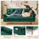 Lofka 70" Modern Sofa with 3 Soft Pillows Velvet lounge Sofa with Side Storage Pocket,Black sofa