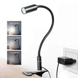 Clip on lamp, Reading Light, Clamp Desk lamp, (AC Adapter Included) 3 Brightness Night Book Light , Teckin 360°Flexible Neck Touch Control Eye-Care Perfect for Bed Headboard Or Desk Computer