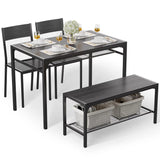 4 Piece Kitchen Table with 2 Chairs and Bench for Dining Room, Black