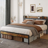 Bed Frame with Storage Headboard, Metal Platform Bed