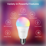 Teckin WiFi LED bulb E26 A19, TECKIN smart bulb, compatible with Alexa, Google Home, multi-color, dimmable, warm and cold light, 7.5W 800LM. 4 PCS