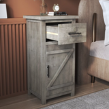 Vintage Nightstand with Sliding Drawer and Flipping Storage Cabinet,Gray