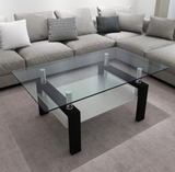 Aiho Rectangle Glass Coffee Table Metal Tube Legs End Table for Livingroom