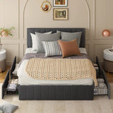 Bed Frame Queen with 4 Storage Drawers for Bedroom, Dark Grey