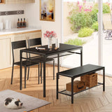 4 Piece Kitchen Table with 2 Chairs and Bench for Dining Room, Black