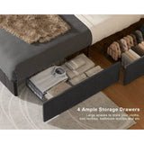 Bed Frame Queen with 4 Storage Drawers for Bedroom, Dark Grey