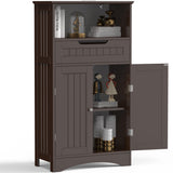 Bathroom Storage Cabinet with Drawer and Door, Dark Brown