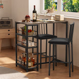 Lofka Bar Table Set, 2 Piece Kitchen Table with Chairs Set with 3 Shelves Storage, Gray