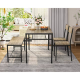 4 Piece Dining Table with 2 Chairs and Bench for Kitchen, Small Space, Grey