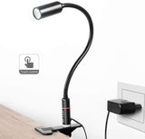 Clip on lamp, Reading Light, Clamp Desk lamp, (AC Adapter Included) 3 Brightness Night Book Light , Teckin 360°Flexible Neck Touch Control Eye-Care Perfect for Bed Headboard Or Desk Computer