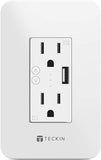 Smart Wifi In-Wall Socket with 2 Outlets and 1 USB Port, TECKIN Smart Wall Plug Compatible with Alexa, Google Home, No Hub Required