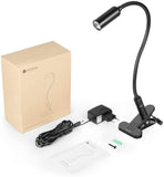 Clip on lamp, Reading Light, Clamp Desk lamp, (AC Adapter Included) 3 Brightness Night Book Light , Teckin 360°Flexible Neck Touch Control Eye-Care Perfect for Bed Headboard Or Desk Computer