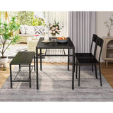 4 Piece Kitchen Table with 2 Chairs and Bench for Dining Room, Black