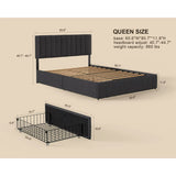 Bed Frame Queen with 4 Storage Drawers for Bedroom, Dark Grey