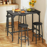 Lofka Bar Table Set for 4, Dining Table Set with 4 Height Stools, Black