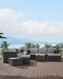 5 Piece Patio Furniture Set Outdoor Rattan Sectional Sofa with Coffee Table Grey