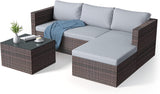 5 Piece Patio Furniture Set Outdoor Rattan Sectional Sofa with Coffee Table Grey