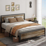 The Industrial Full Bed Frame With 11" Under Bed Storage Space and Wooden Headboard - Gray