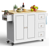 42" Kitchen Islands Cart with Storage on Wheels, White