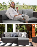 5 Piece Patio Furniture Set Outdoor Rattan Sectional Sofa with Coffee Table Grey