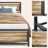 The Industrial Full Bed Frame With 11" Under Bed Storage Space and Wooden Headboard - Gray