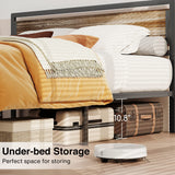 The Industrial Full Bed Frame With 11" Under Bed Storage Space and Wooden Headboard - Gray