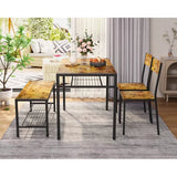 4 Piece Dining Table with 2 Chairs and Bench for Kitchen, Small Space, Retro