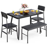 Dining Table Set for 4, Kitchen Dining Table with Bench and 2 Chairs for Small Space, Apartment, Black