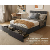 Bed Frame Queen with 4 Storage Drawers for Bedroom, Dark Grey