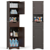 Storage Cabinet, Lofka 67”H Tall Bathroom Cabinet, Narrow Wooden Floor Cabinet with Door, Drawer, Adjustable Shelf, Brown