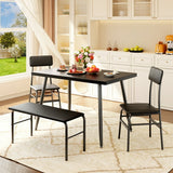 Dining Table Set for 4, Lofka Kitchen Table with 2 Chairs and Bench, Black