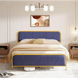 Full Bed Frame with Modern Upholstered Headboard, Easy to Assembly, Blue Finish