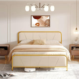 Full Bed Frame with Storage, Bed Frame with Upholstered Headboard Sturdy Metal Platform Bed Frame, Beige Finish