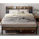 Full Size Bed Frame, Lofka Full Bed Frame with Storage Headboard Dark Gray